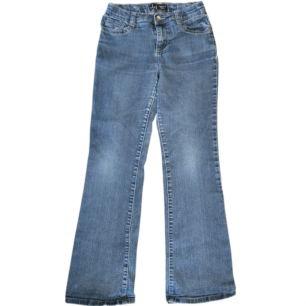 L.E.I. Girls Size 14 Chelsea Low Rise Y2K Jeans Wide Leg Flare Blue Denim